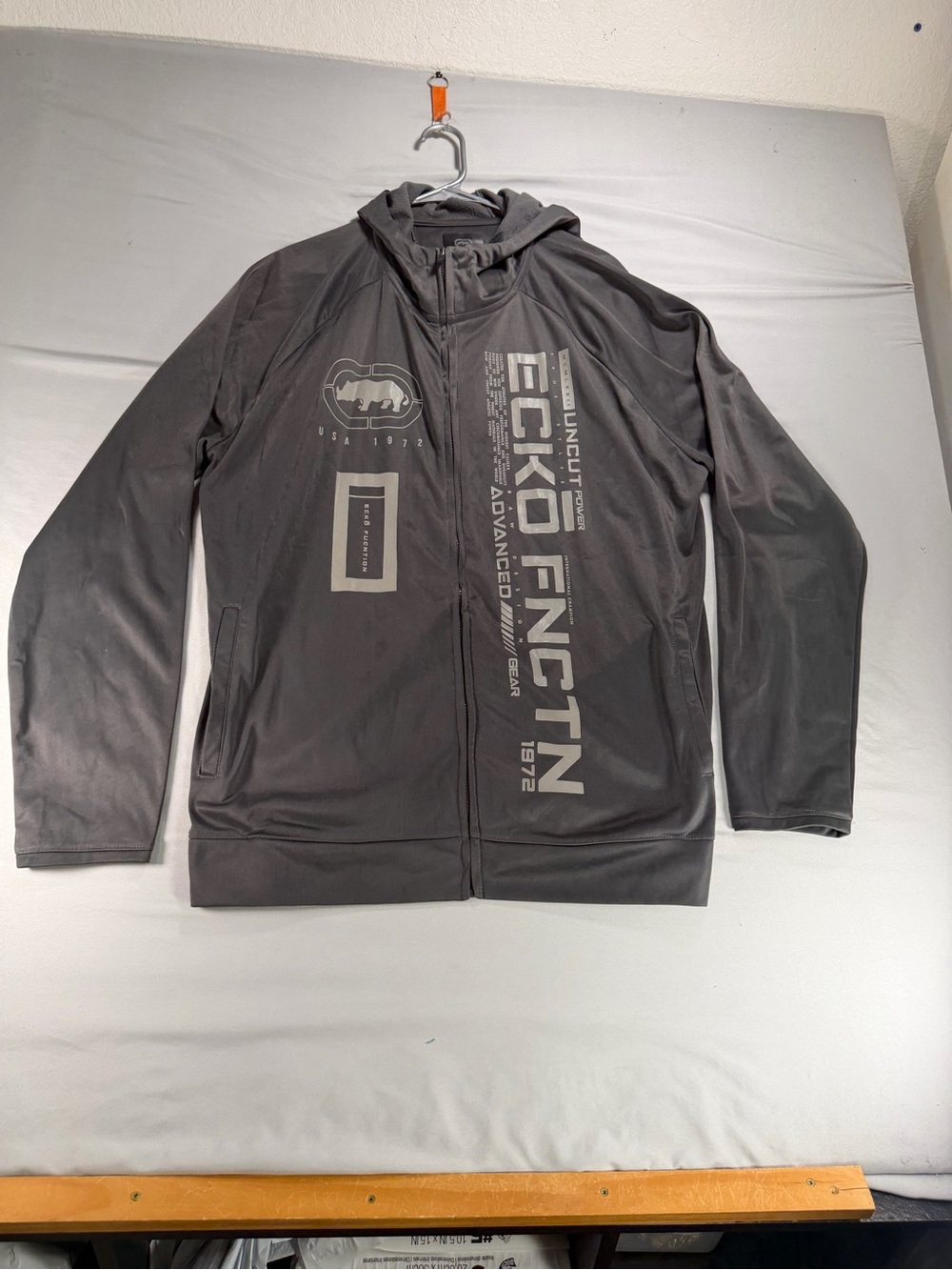 Ecko Unltd FNCTN Mens 2XL Full Zip Hooded Track Jacket Grey Rhino Graphic Y2K